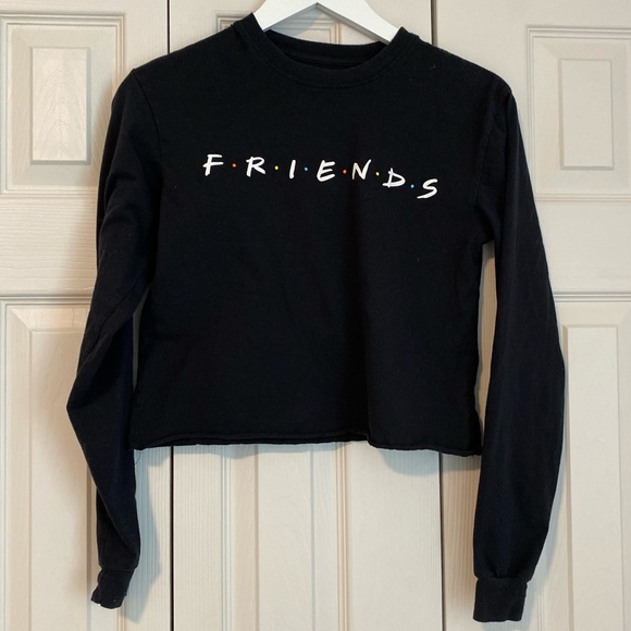 Tops - Friends The Tv Television Show Long Sleeve Black Cropped Tee Shirt Size Xsmall